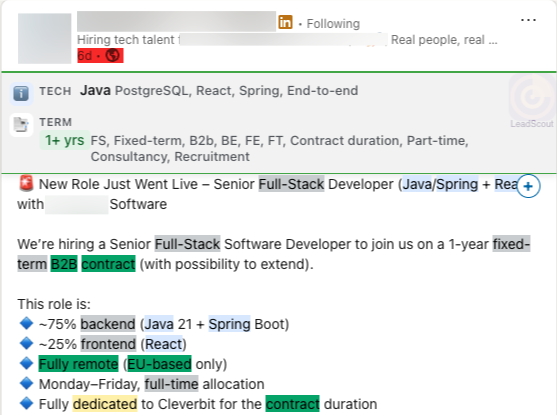Smart filtering and color highlighting on LinkedIn
