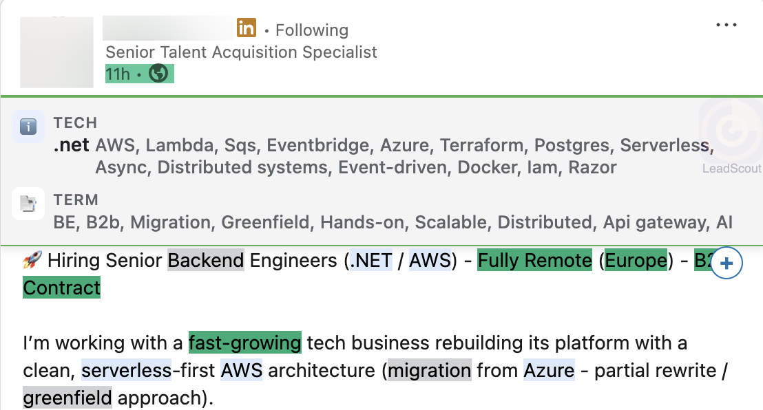Tech stack detection across 41 categories